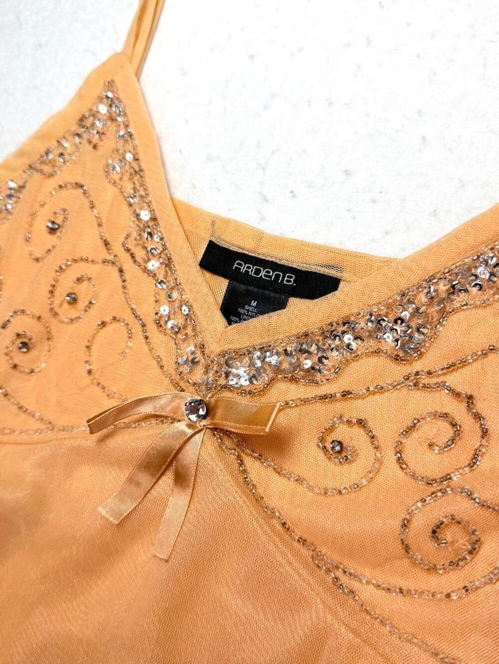 Arden B Y2K Beaded Cami Top with Sequin Swirls and Bow Detail - Picture 3 of 6